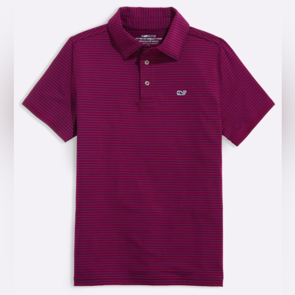 Vineyard Vines Bradley Performance Stripe Polo Shirt Blue Red Boys Size 6